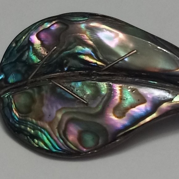 Vintage Mexico Sterling Silver Brooch with Abalone Shell Inlay - Picture 2 of 6